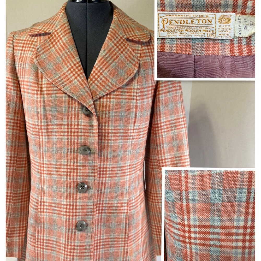 Vintage Pendleton Blazer Plaid 100% Wool Women's Size 10 Made in USA